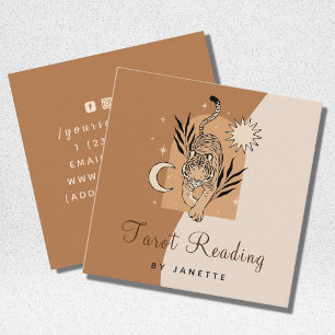 Cartão De Visita Quadrado Mystic Boho Tiger Celestial Energy Healer Tarot