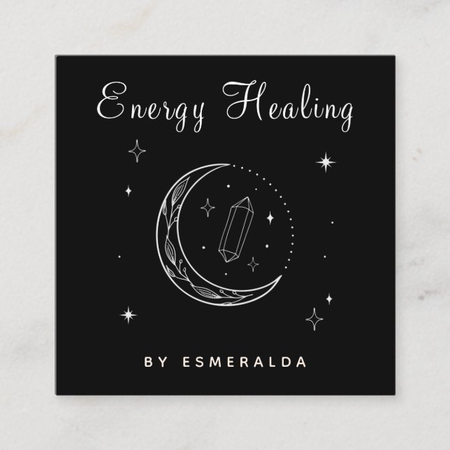 Cartão De Visita Quadrado Mystic Magical Moon Energy Worker Curando Psicolog (Frente)