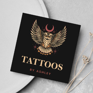 Cartão De Visita Quadrado Mystic Night Owl Tattoo Artist Studio Social Media