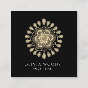 Cartão De Visita Quadrado Mystical Dark Boho Floral Mandala