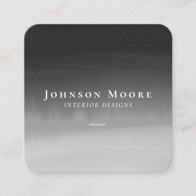 Cartão De Visita Quadrado Na moda, abstrato de aquarela branca e preto (Frente)