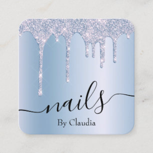 Cartão De Visita Quadrado na moda azul eslegante gotas unhas