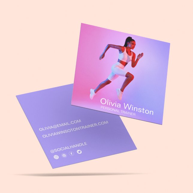 Cartão De Visita Quadrado Na moda Clean Photo Personal Trainer Coach Sports (Criador carregado)