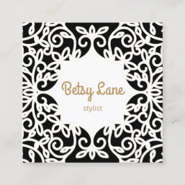 Cartão De Visita Quadrado Na moda de chic, espirais pretas e brancas