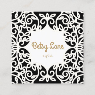 Cartão De Visita Quadrado Na moda de chic, espirais pretas e brancas