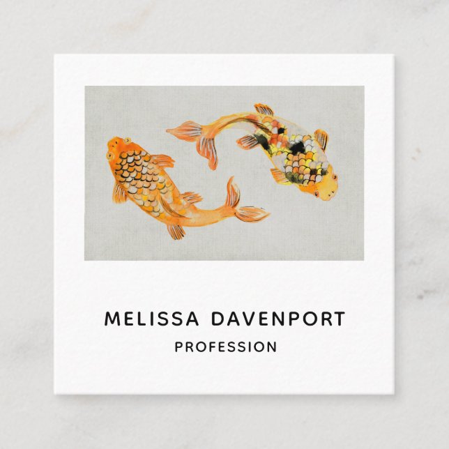 Cartão De Visita Quadrado Na moda Dourado Peixe Koi (Frente)