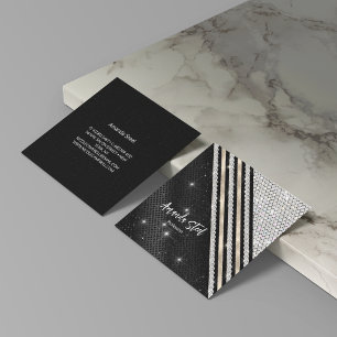 Cartão De Visita Quadrado Na moda faux Crystal prata e Black Personalizado