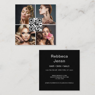 Cartão De Visita Quadrado Na moda foto colagem de chic makeup artista qr Cod