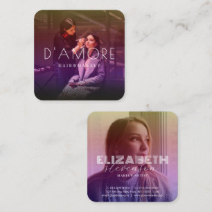 Cartão De Visita Quadrado Na moda Holografia Dourada e cor-de-rosa Abstrato 