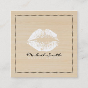 Cartão De Visita Quadrado Na moda Lábios Brancos Maquiagem Artista Madeira M