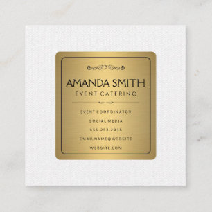 Cartão De Visita Quadrado Na moda Metálico Dourado com padrão de onda suti