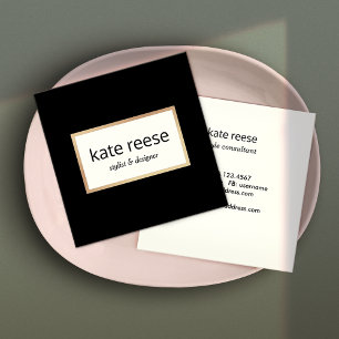 Cartão De Visita Quadrado Na moda Modern Black White Professional