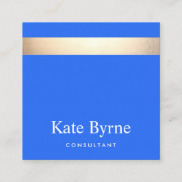 Cartão De Visita Quadrado Na moda Moderno Dourado Stripe Cobalt Azul