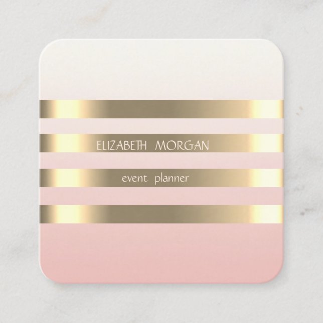 Cartão De Visita Quadrado Na moda Moderno Elegante - Cinza Dourada, Preto (Frente)