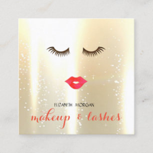 Cartão De Visita Quadrado Na moda Moderno Elegante Shinny, Lábios, Lashes, M