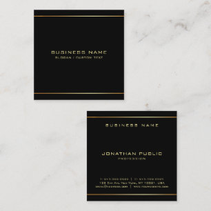 Cartão De Visita Quadrado Na moda preto e Modelo Dourado personalizado