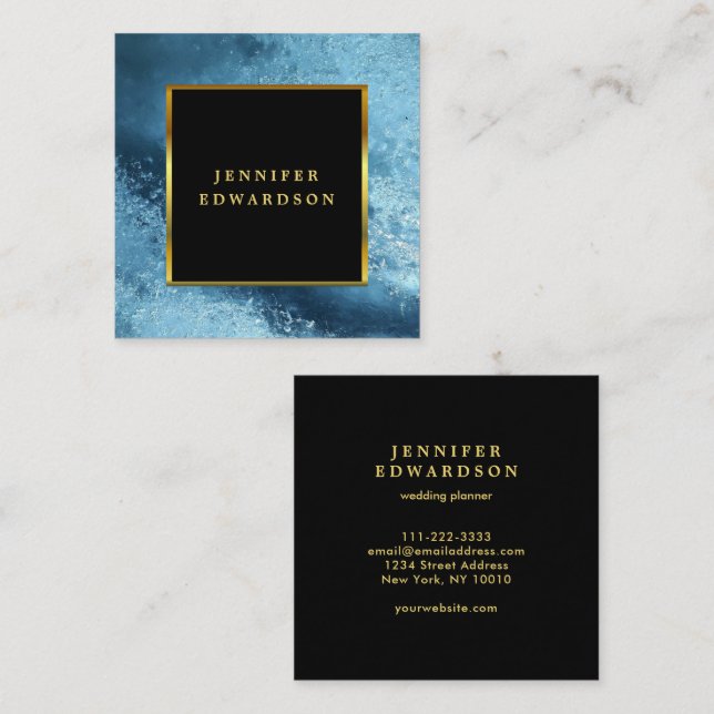 Cartão De Visita Quadrado Na moda preto,, profissional do gelo azul (Frente/Verso)