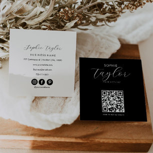Cartão De Visita Quadrado Na moda Tipografia Black White Código Qr
