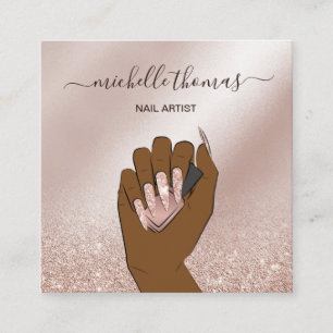 Cartão De Visita Quadrado NAIL artista assassinado rosa gold NAIL TECHNICIAN