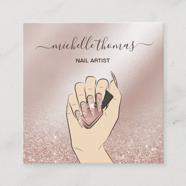 Cartão De Visita Quadrado NAIL artista assinatura rosa gold NAIL TECHNICIAN  (Frente)