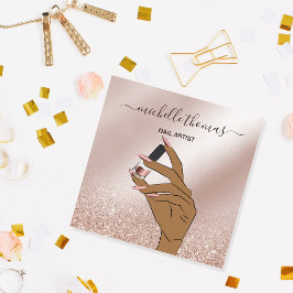 Cartão De Visita Quadrado NAIL artista assinatura rosa gold NAIL TECHNICIAN 