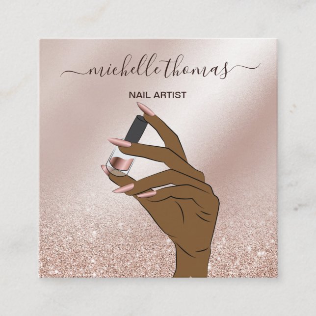 Cartão De Visita Quadrado NAIL artista assinatura rosa gold NAIL TECHNICIAN  (Frente)
