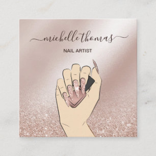 Cartão De Visita Quadrado NAIL - Assinatura do artista rosa gold NAIL TECHNI