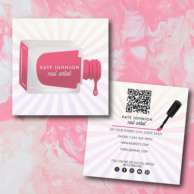 Cartão De Visita Quadrado Nails Manicure Pedicure Beauty Nail Artist Retro (Nails Manicure Pedicure Beauty Nail Artist Retro Square Business Card)