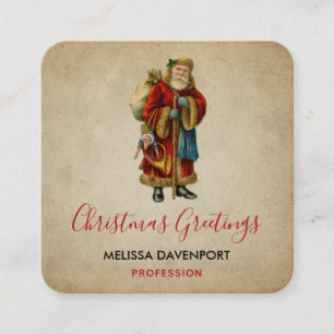 Cartão De Visita Quadrado Natais vintages Velho Pai Natal