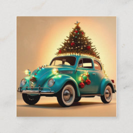 Cartão De Visita Quadrado natal e carro vintage