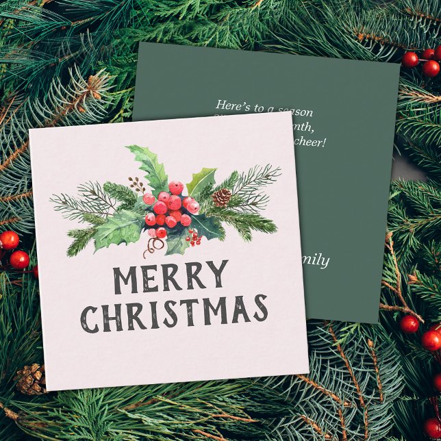 Cartão De Visita Quadrado Natal em Aquarela Floral (Floral Watercolor Christmas Square Business Card)