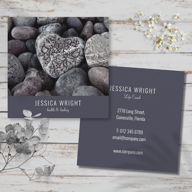 Cartão De Visita Quadrado Natural Beach Pebble Heart (Natural Beach Pebble Heart Square Business Card)
