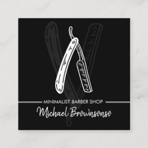 Cartão De Visita Quadrado Navalha Barbeiro Minimalista Simples Preto