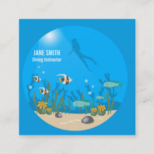 Cartão De Visita Quadrado Negócio do mergulho do mar profundo do instrutor