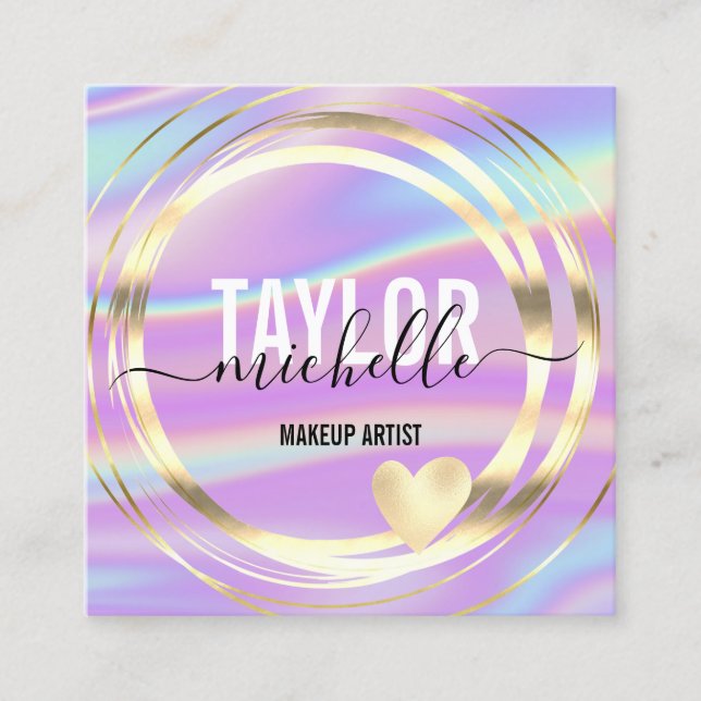 Cartão De Visita Quadrado negócio holográfico de glitter holográfico de scri (Frente)