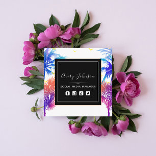 Cartão De Visita Quadrado Neon Palm Tree Vacree Theme Qr Code Social Media