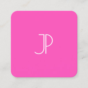 Cartão De Visita Quadrado Neon Pink Modern Elegant Monograma Trendy