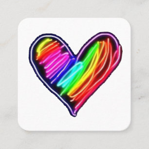 Cartão De Visita Quadrado Neon Rainbow Heart Shirt Love Pride LGBQT Rally