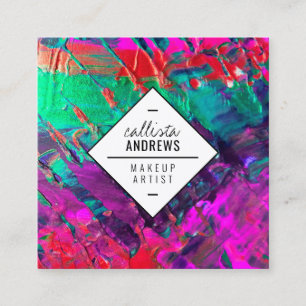 Cartão De Visita Quadrado Neon Teal Red Purple Pink - Maquiagem de Tintas Me