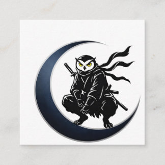 Cartão De Visita Quadrado Ninja Owl Crescent Moon Minimalist Business Card