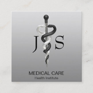 Cartão De Visita Quadrado Noble Medical Classy Elegante Black White Asclepiu