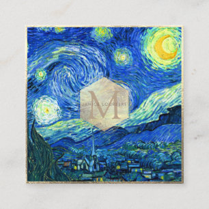 Cartão De Visita Quadrado Noite Estrelada de Van Gogh
