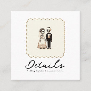 Cartão De Visita Quadrado Noiva Esqueleto Cartoon + Detalhes do Casamento do