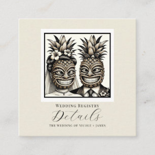 Cartão De Visita Quadrado Noiva & Noivo Aloha Abacaxi Tiki Casamento Detalhe