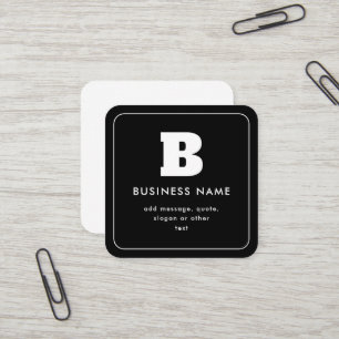 Cartão De Visita Quadrado Nome Comercial & Slogan Editáveis Preto & Branco