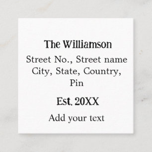 Cartão De Visita Quadrado nome da família endereço de retorno nome da adição