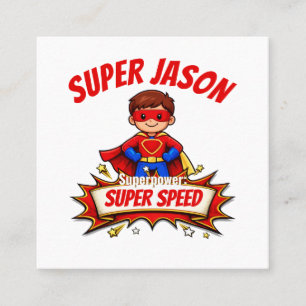 Cartão De Visita Quadrado Nome de Super-Herói Infantil Personalizado & Super
