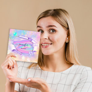 Cartão De Visita Quadrado Nome do Compro Boutique Profissional Hológrafo B