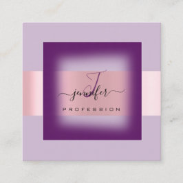 Cartão De Visita Quadrado Nome do Monograma de Maquiagem de Lavanda Roxo