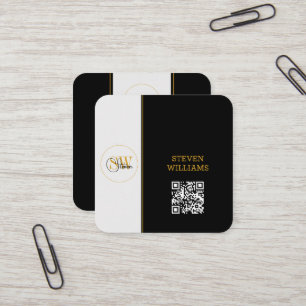 Cartão De Visita Quadrado Nome Monograma e Assinatura Moderna / Código QR
